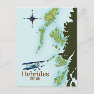 Hebriden Scotland reiskaart. Briefkaart