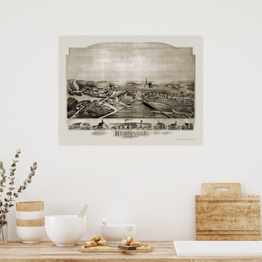 Hebronville, MA Panoramic Map - 1891 Poster (Keuken)