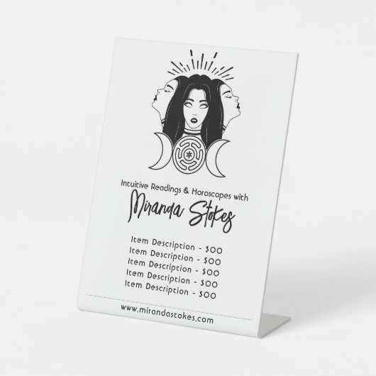 Hecate Moon Fasen Zwart & Wit Prijslijst Reclamebord Met Voetstuk (Voorkant)