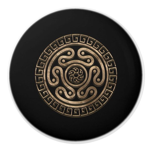 Hecate Wheel Black en Gold Keramische Knop (Voorkant)