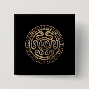 Hecate Wheel Black en Gold Vierkante Button 5,1 Cm