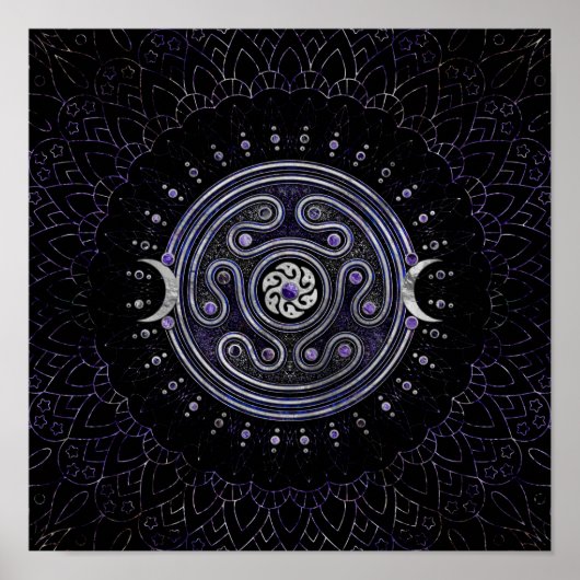 Hecate Wheel Ornament met Amethyst en Silver Poster (Voorkant)