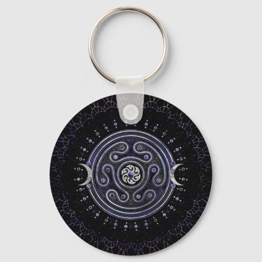 Hecate Wheel Ornament met Amethyst en Silver Sleutelhanger (Voorkant)