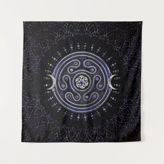 Hecate Wheel Ornament met Amethyst en Silver Wandkleed (Voorkant)
