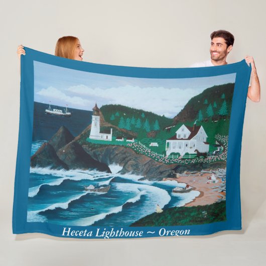 Heceta Lighthouse Fleece Blanket Deken (In situ)