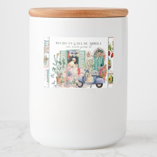 Hecho en Casa de Abuela Kitchen Label Voedselcontainer Etiket (Voorkant)