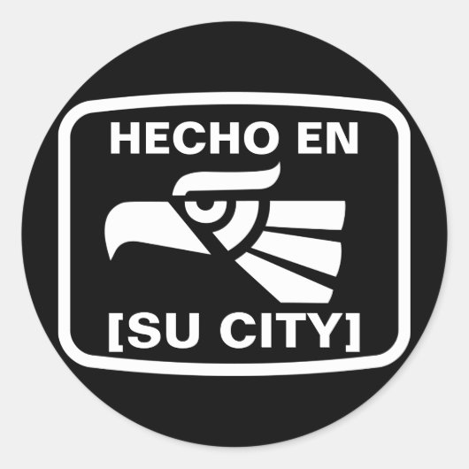 HECHO EN (SU CIUDAD) RONDE STICKER (Voorkant)