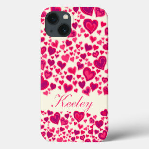 Hecht patroon hete roze en crème met de naam iPhone 13 hoesje