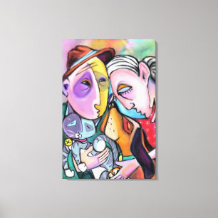 Hechte Familie - Kunststijl - Originele Schilderij Canvas Afdruk