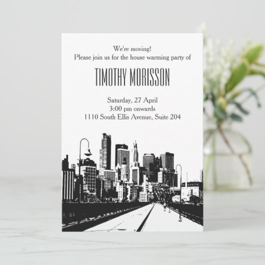 Hechterlijke partij Uitnodiging zwarte stad (Staand voorkant)