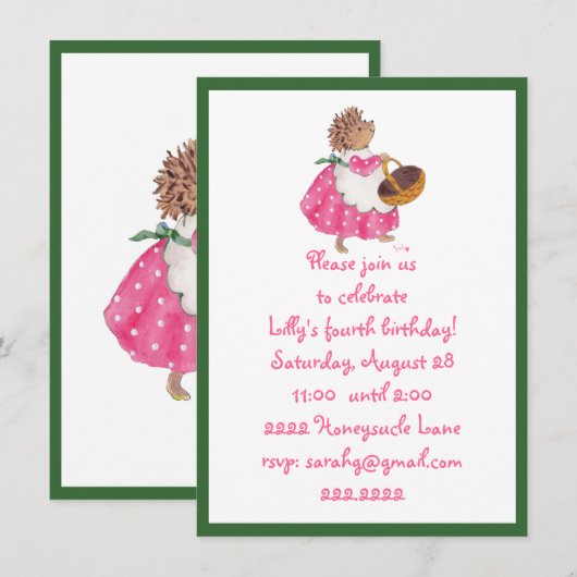 Heddy Hedgel-uitnodiging Kaart (Voorkant / Achterkant)