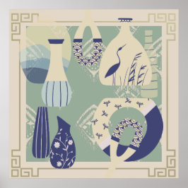 Hedendaags aardewerk, pelikaan, insecten poster