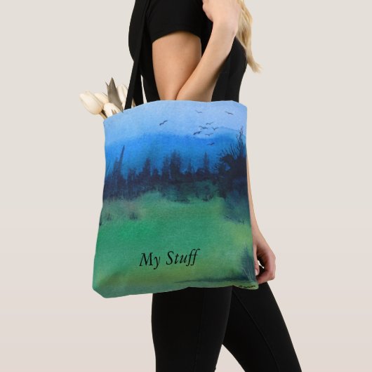 Hedendaags abstract landschapsontwerp kleurrijk tote bag (Dichtbij)