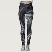 Hedendaags Abstract zwart en zilver Leggings (Voorkant)
