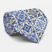 Hedendaags Aquarel Mediterraan Blauwe Tegels Stropdas (Opgerold)