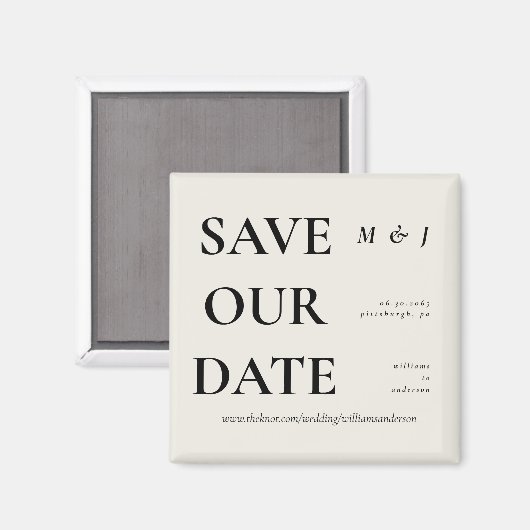 Hedendaags Beige Monogram Save Our Date Magneet (Voorkant / Achterkant)