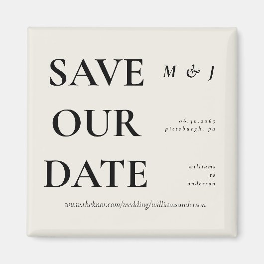 Hedendaags Beige Monogram Save Our Date Magneet (Voorkant)
