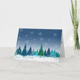 Hedendaags Besneeuwd Blauw Woud Prettig Kerstfeest Feestdagen Kaart