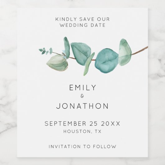 Hedendaags Blauw Eucalyptus blad Sla de datum op W Wijn Etiket (Enkel label)