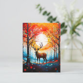 Hedendaags bos wilde herten feestdagenkaart (Staand voorkant)