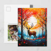 Hedendaags bos wilde herten feestdagenkaart (Voorkant / Achterkant)