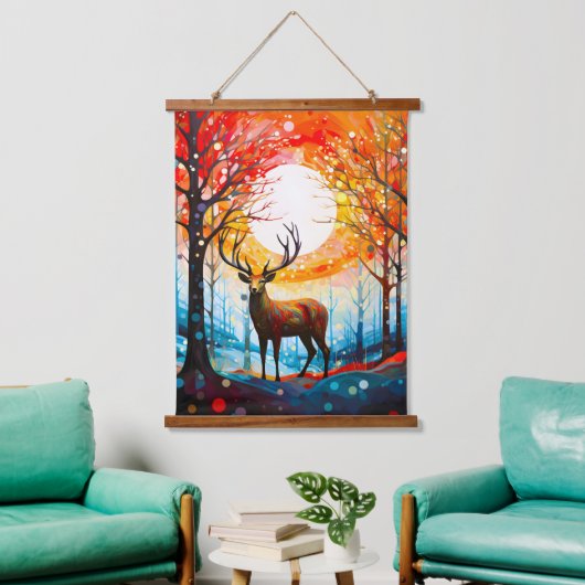 Hedendaags bos wilde herten hangend wandkleed (Woonkamer)