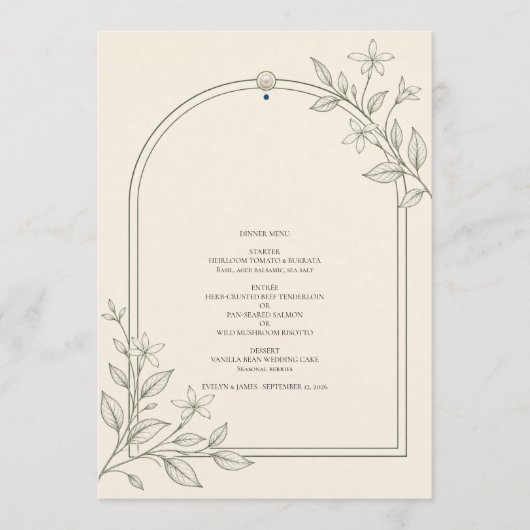 Hedendaags botanisch boog bruiloftsmenu menu (Voorkant)