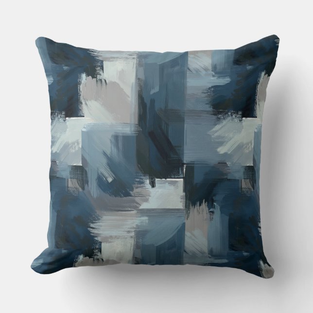Hedendaags comfort: grijs en blauw Abstract Kussen (Voorkant)
