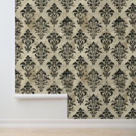 Hedendaags damaspatroon met zwarte ornamenten behang