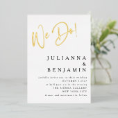 Hedendaags doen we elegante bruiloft wit goud folie uitnodiging (Staand Voorkant)