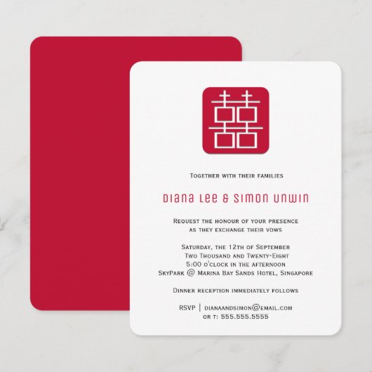 Hedendaags dubbel geluk | Chinese bruiloft Kaart (Voorkant / Achterkant)