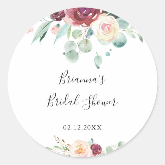 Hedendaags Eucalyptus Bloemen Bruidsfeest Favor Ronde Sticker (Voorkant)