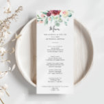 Hedendaags Eucalyptus Bloemendiner Menu<br><div class="desc">Deze eigentijdse eucalyptus floral diner menukaart is perfect voor een moderne bruiloft. Het ontwerp is voorzien van waterverf paarse,  blush,  bordo en bordeaux heerlijke pioenen met groene eucalyptus bladeren,  inspirerend artistieke schoonheid. Dit menu kan worden gebruikt voor een huwelijksreceptie,  repetitiediner,  vrijgezellenfeest of een evenement.</div>