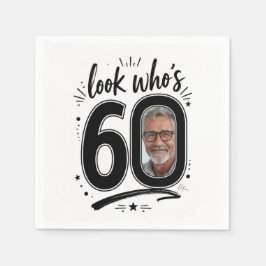Hedendaags fotolijst voor 60ste verjaardagsfeestje servet
