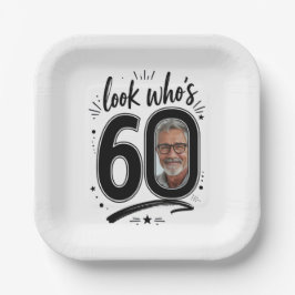 Hedendaags fotolijstje voor 60ste verjaardagsfeest papieren bordje