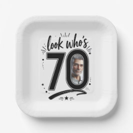 Hedendaags fotolijstje voor 70ste verjaardagsfeest papieren bordje