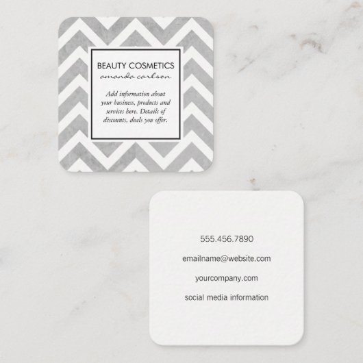 Hedendaags grijs chevron vierkante visitekaartje (Voorkant / Achterkant)