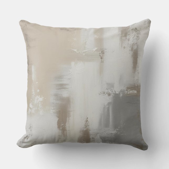 Hedendaags Grijs Wit Taupe Abstract Ontwerp Kussen (Voorkant)