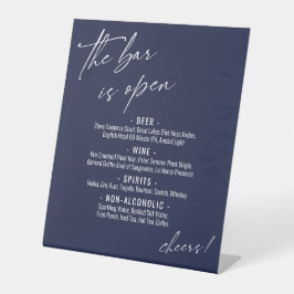 Hedendaags handschrift Navyblauw open bar-menu Reclamebord Met Voetstuk