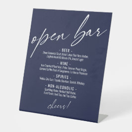 Hedendaags handschrift Navyblauw open bar-menu Reclamebord Met Voetstuk