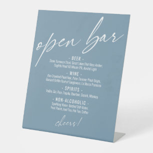 Hedendaags handschrift Stofblauw Open Bar Menu Reclamebord Met Voetstuk
