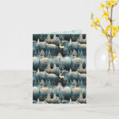 Hedendaags landschap en herten Kerstmis Kaart (Gele Bloem)