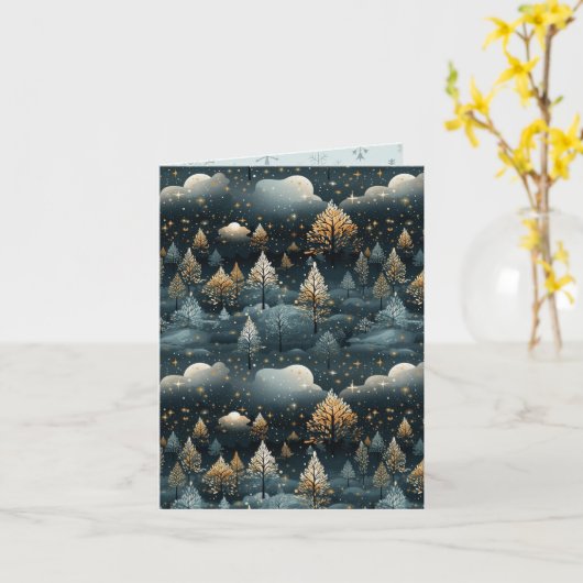 Hedendaags Landschap Kerstmis Kaart (Gele Bloem)