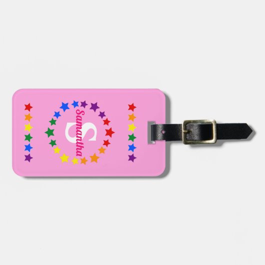 Hedendaags LGBT Gay Pride Stars Monogram & Naam Bagagelabel (Voorkant horizontaal)