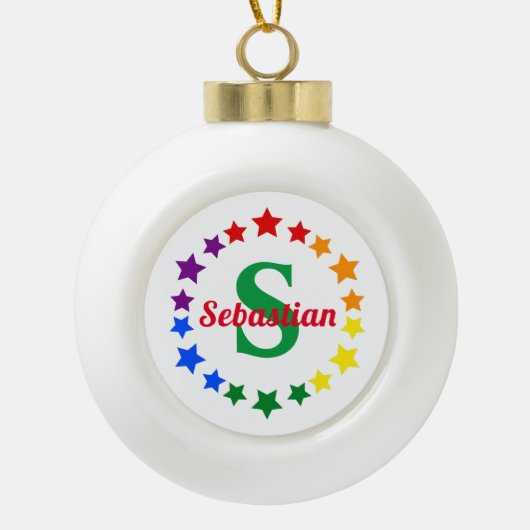 Hedendaags LGBT Gay Pride Stars Monogram & Naam Keramische Bal Ornament (Voorkant)