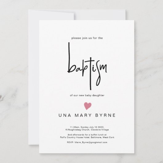 Hedendaags Meisje Baby Doop Aankondiging (Voorkant)