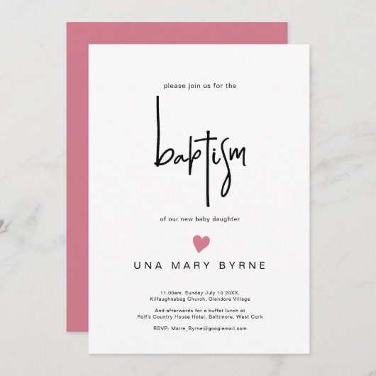 Hedendaags Meisje Baby Doop Aankondiging (Voorkant / Achterkant)