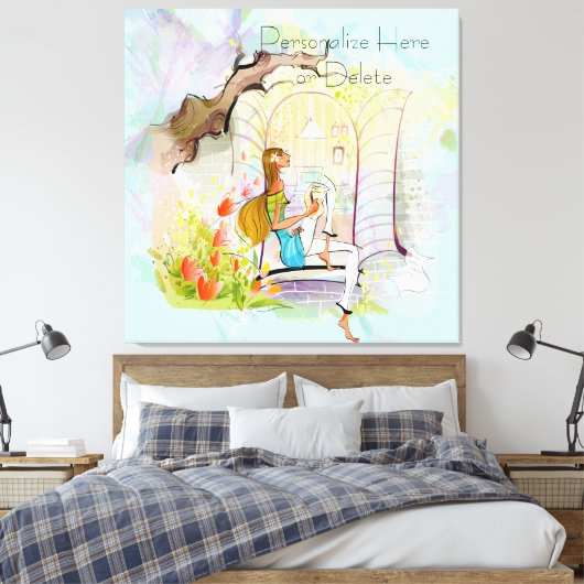 Hedendaags Meisje en Boom Stretched Canvas Print (Insitu (Slaapkamer))