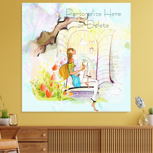 Hedendaags Meisje en Boom Stretched Canvas Print (Insitu (Woonkamer))