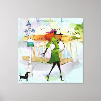Hedendaags Meisje en Hond Uitgerekt Canvas Print